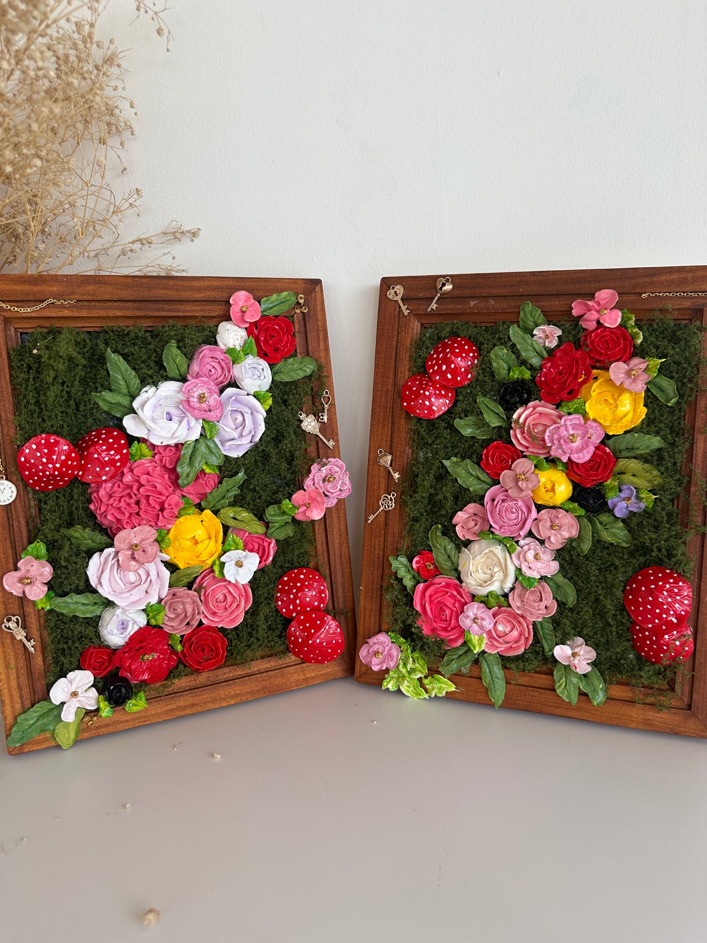 Florabundant painting with handmade 3D acrylic flowers.