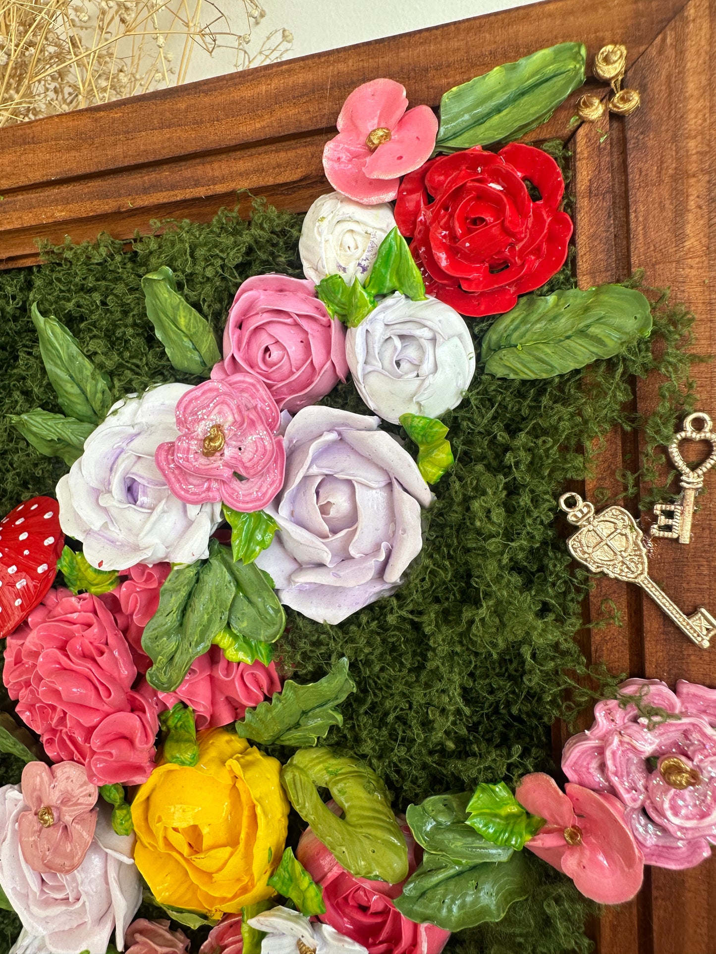 Florabundant painting with handmade 3D acrylic flowers.