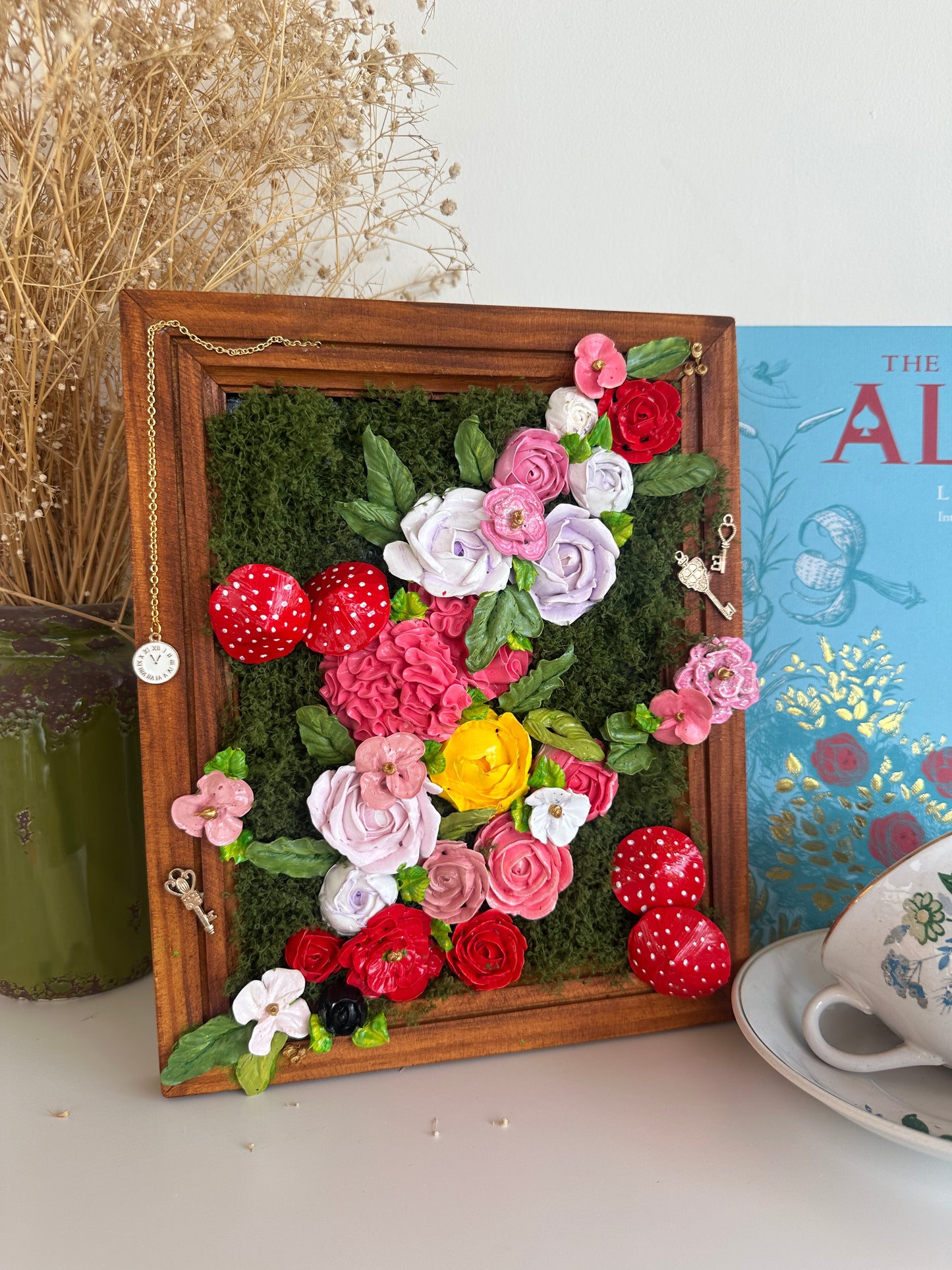 Florabundant painting with handmade 3D acrylic flowers.