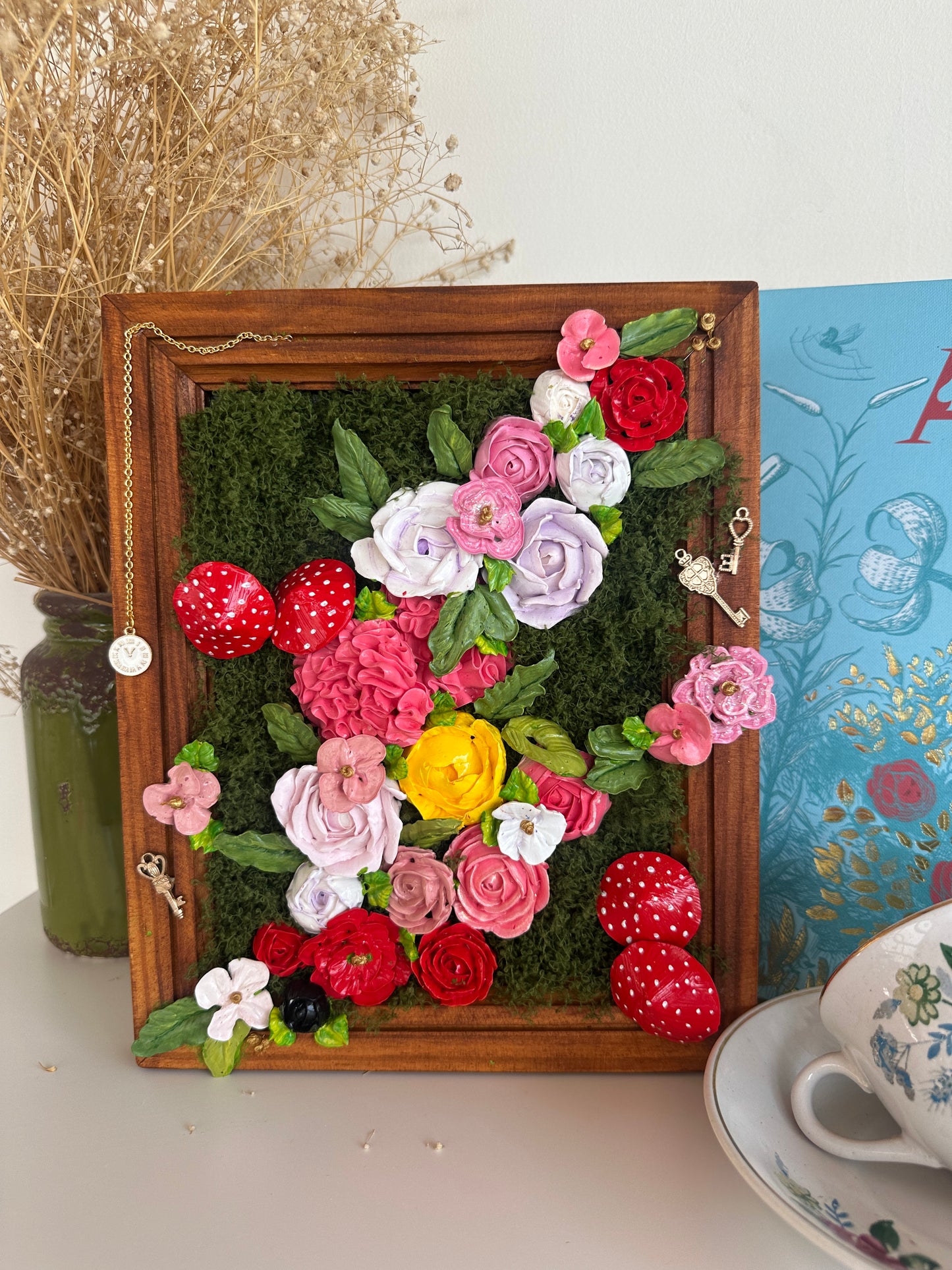 Florabundant painting with handmade 3D acrylic flowers.