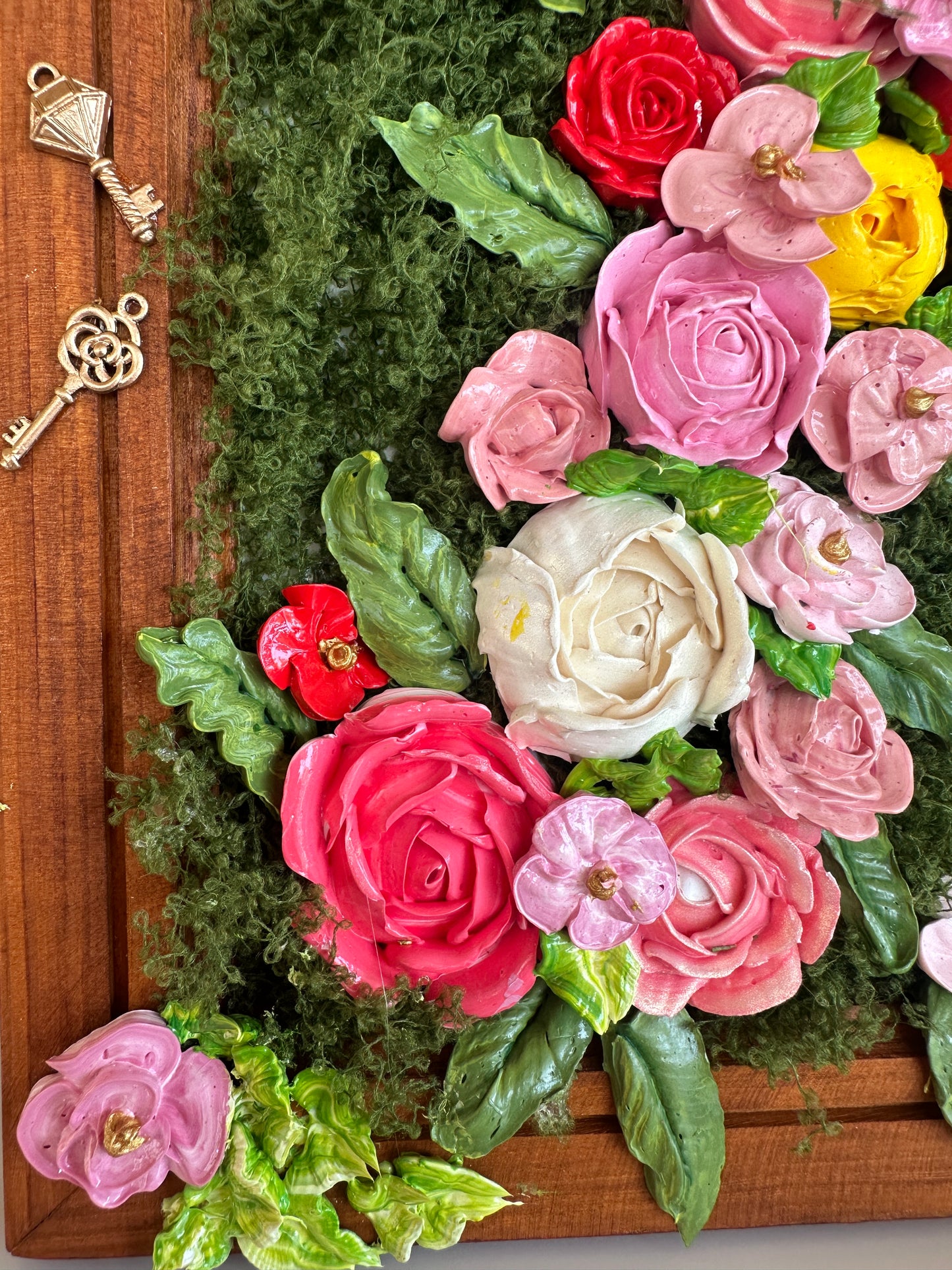 Florabundant painting with handmade 3D acrylic flowers.