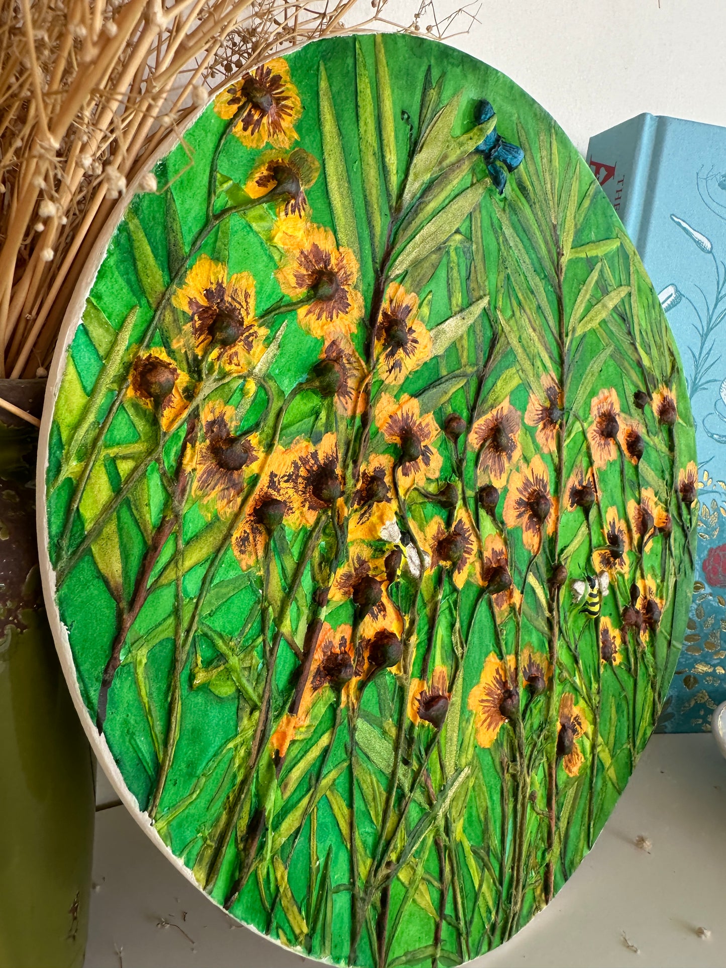 Detailed botanical plaster tablet with magical forest tones