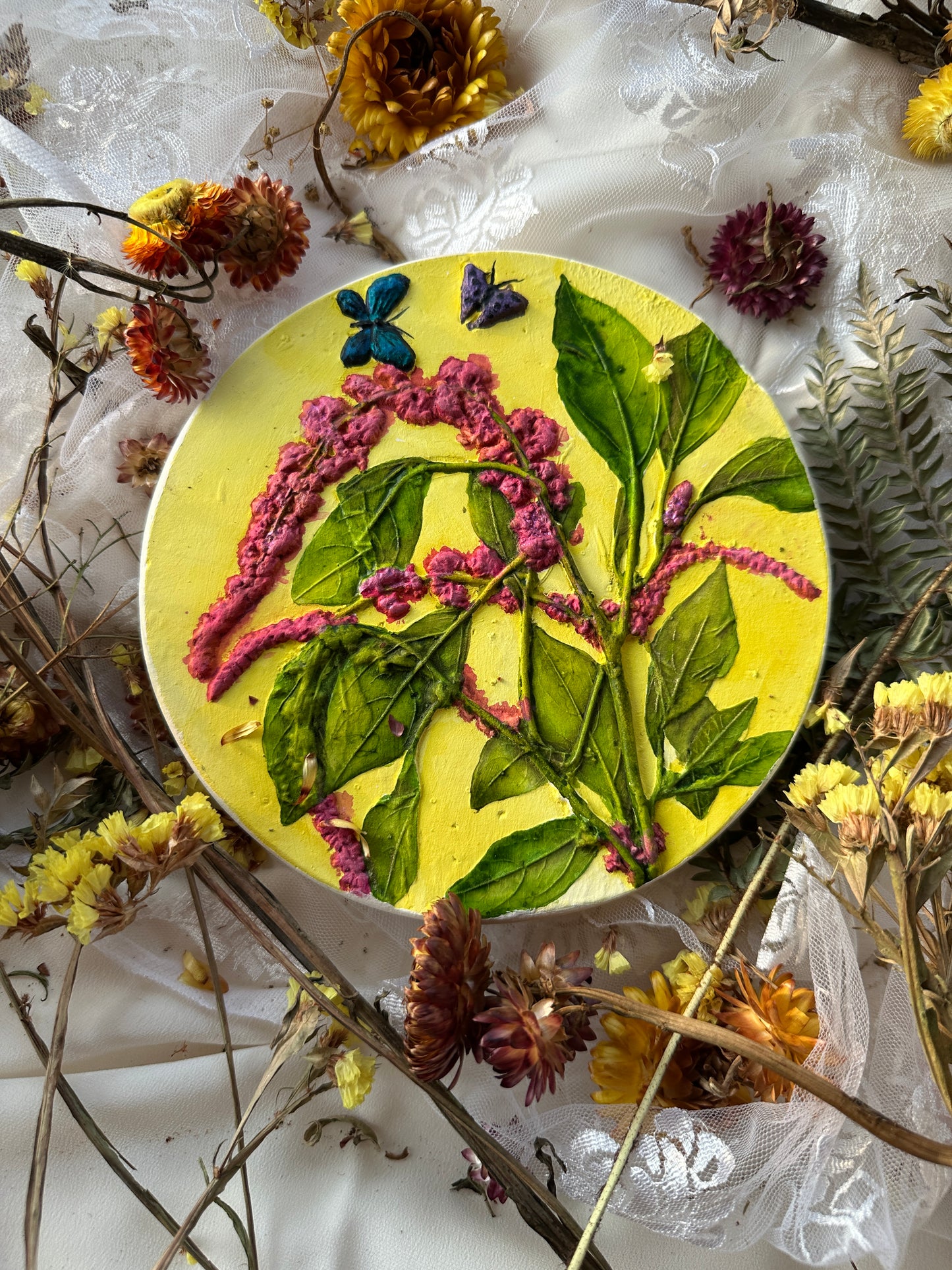 Beautiful botanical cast preserving the red amaranth flower