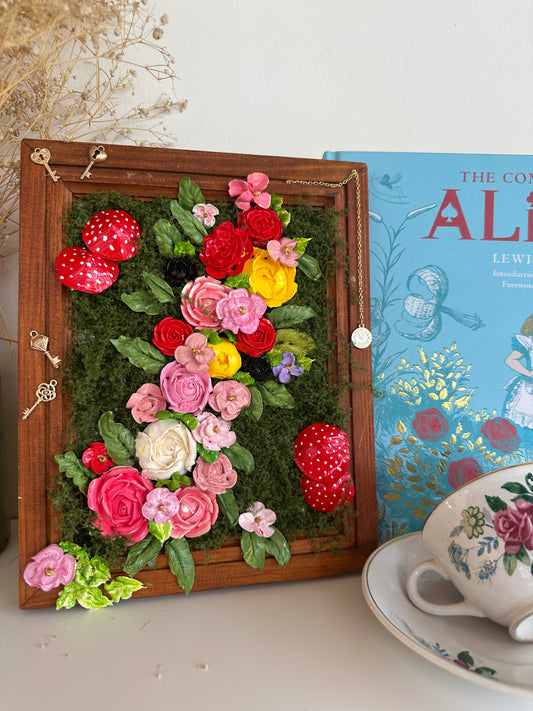 Florabundant painting with handmade 3D acrylic flowers.