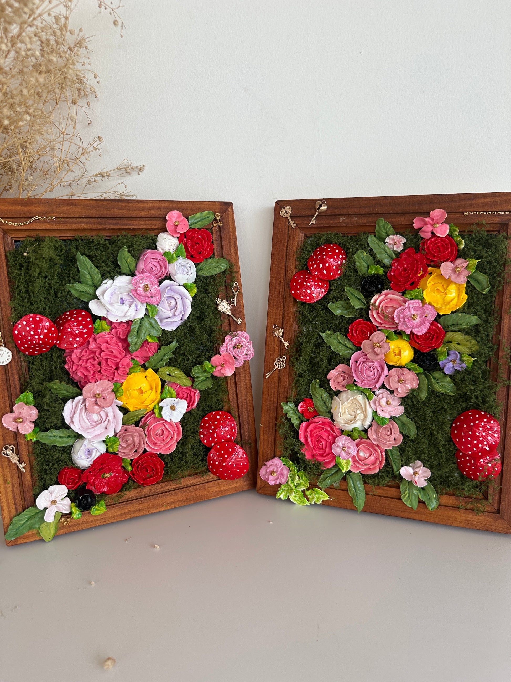 Florabundant painting with handmade 3D acrylic flowers.