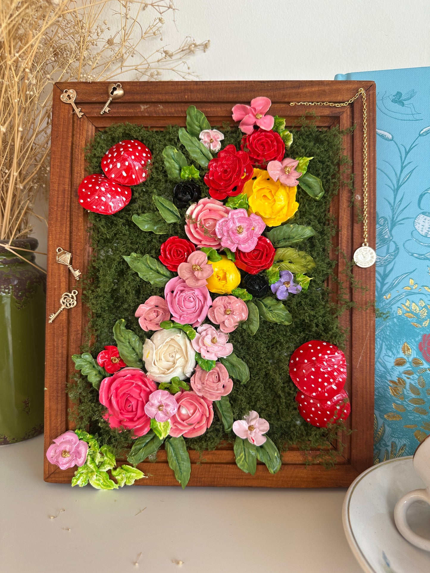Florabundant painting with handmade 3D acrylic flowers.