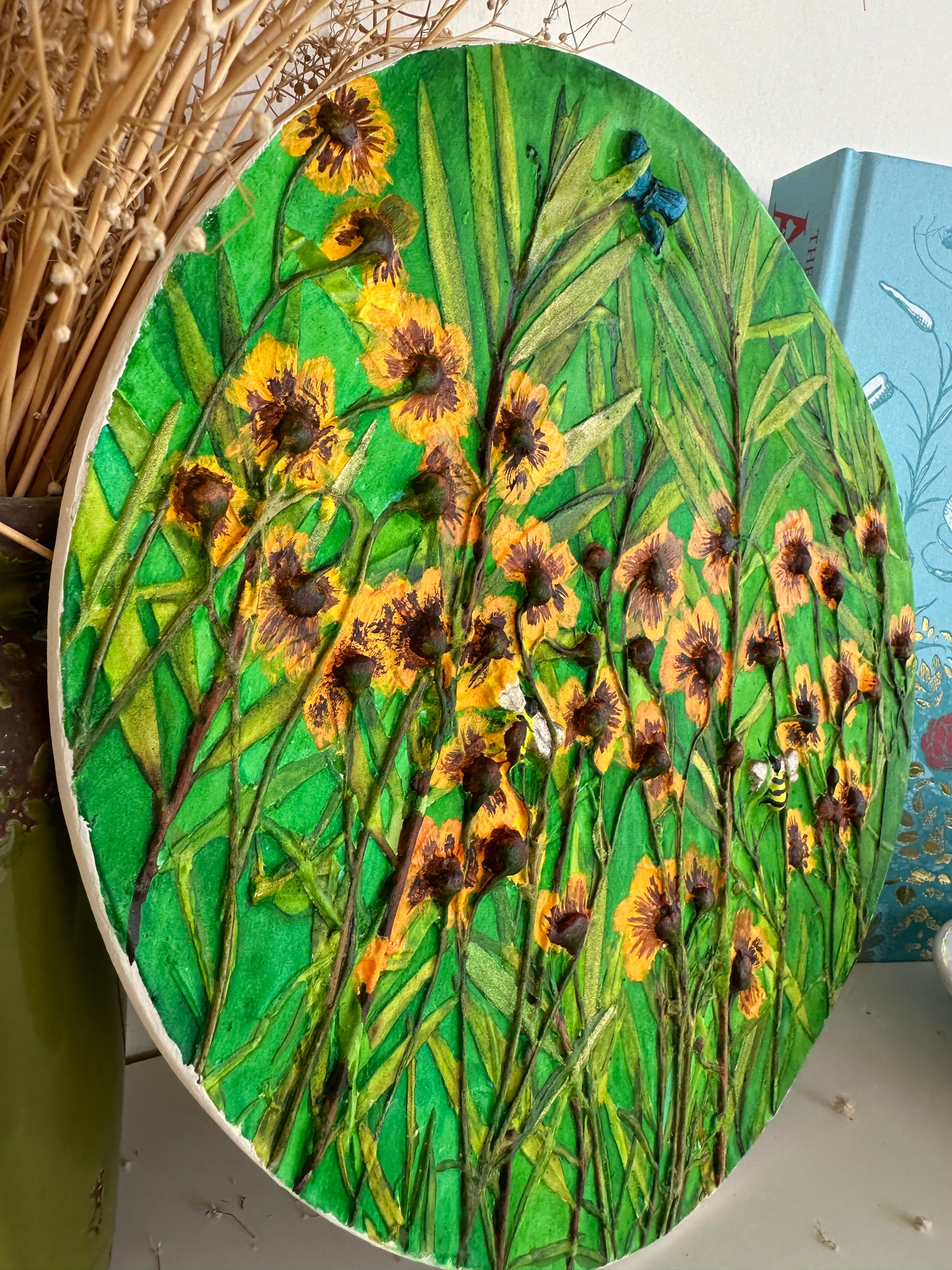 Detailed botanical plaster tablet with magical forest tones