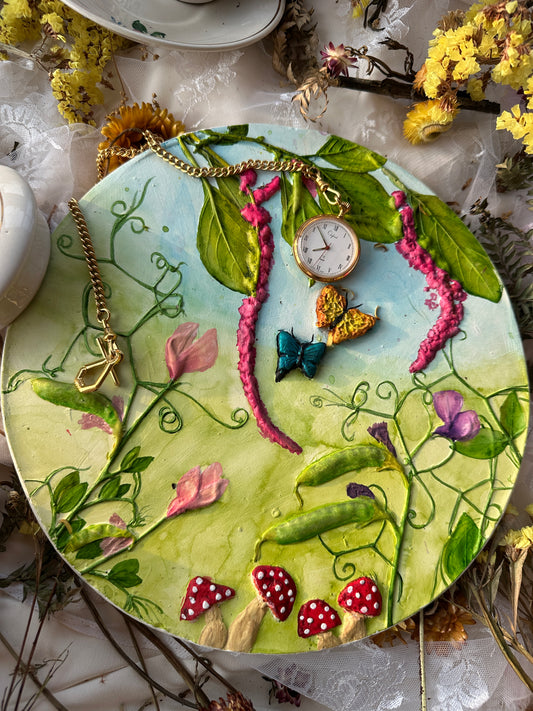 Full view of the Beneath the Blossoms tablet with mushrooms and wildflowers